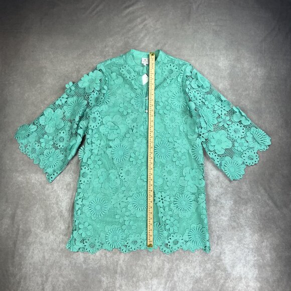 J. Marie Mint Green Floral Lace Dress With 3/4 Sleeves & Scalloped Edges - Picture 2 of 8